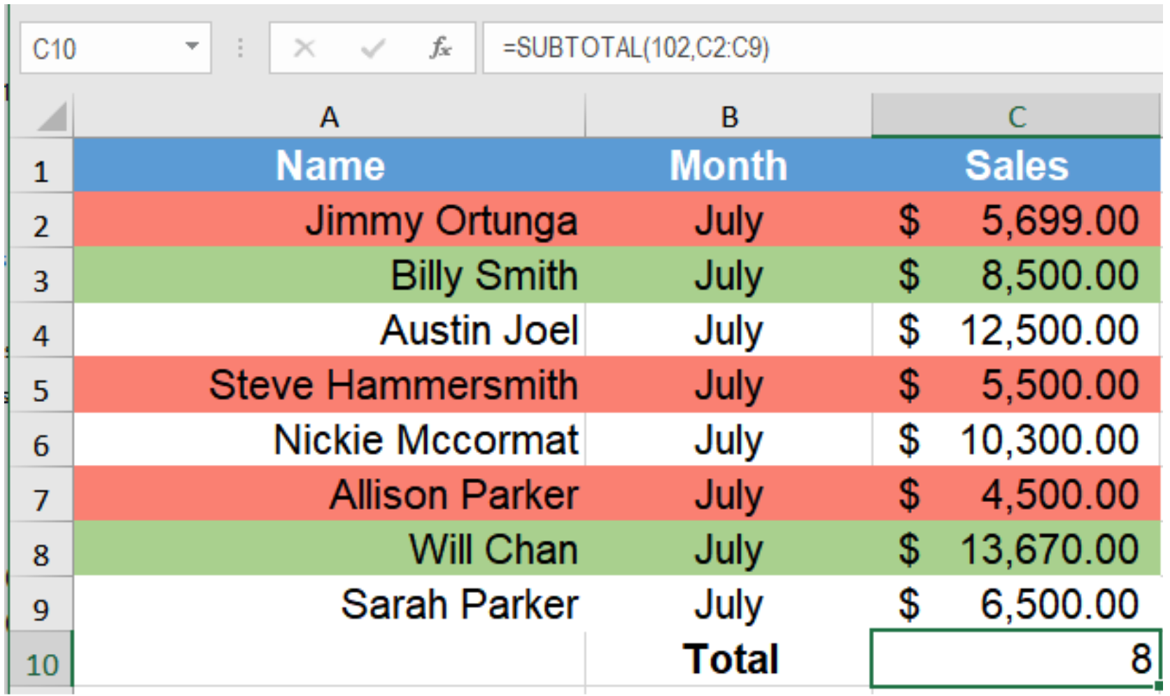 excel how many rows selected