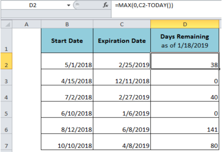 Excel Formula Calculate Days Remaining Excelchat