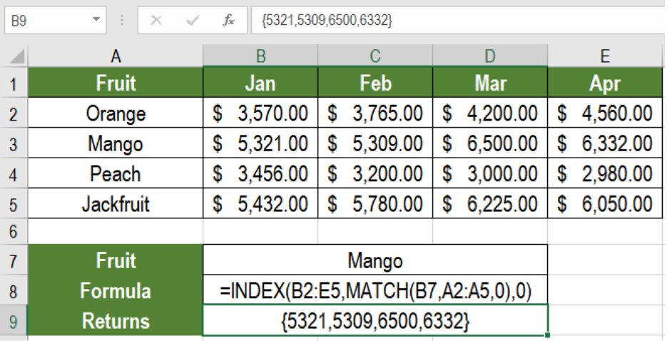 Excel formula Lookup entire row