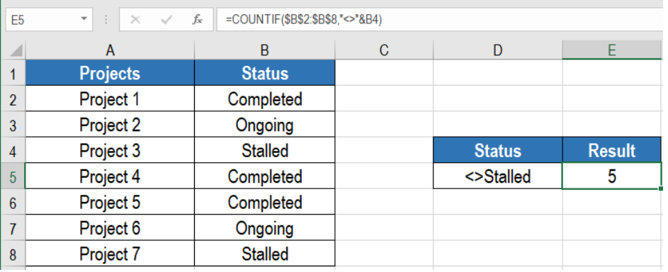 How to count cells not equal to a specified value in Excel