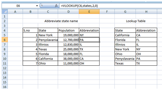 choose function state abbreviations excel 2016 for mac