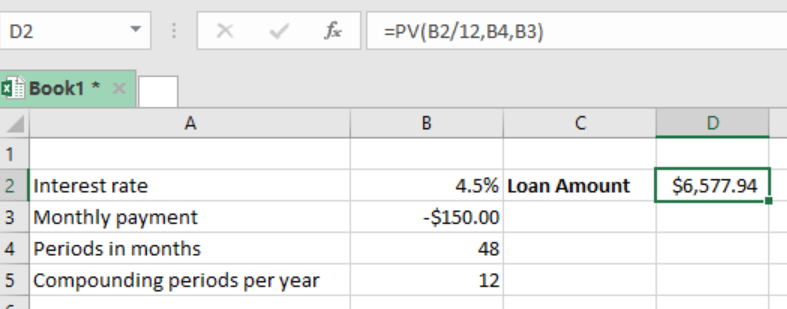 Interest rate example in excel.