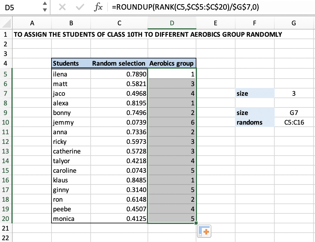 how to make random assignments in excel