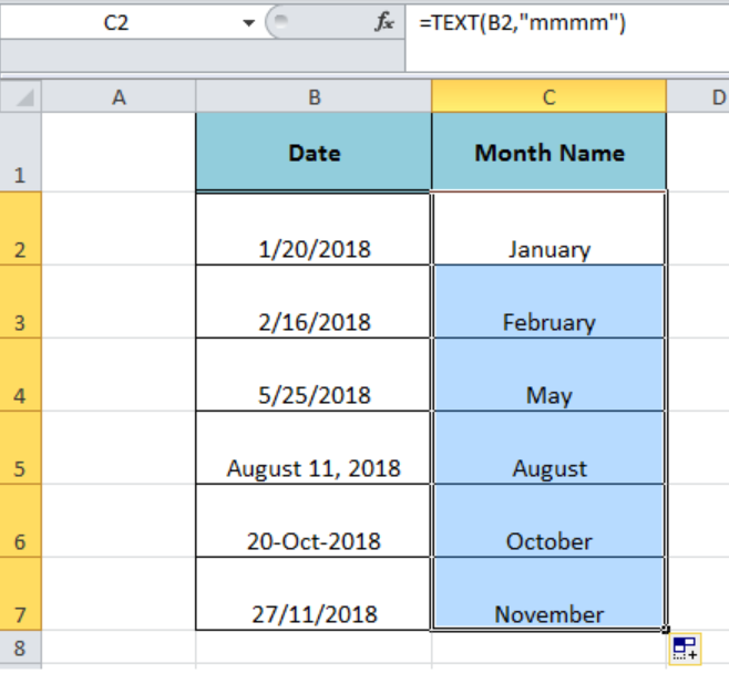 Month Name Excel From Date