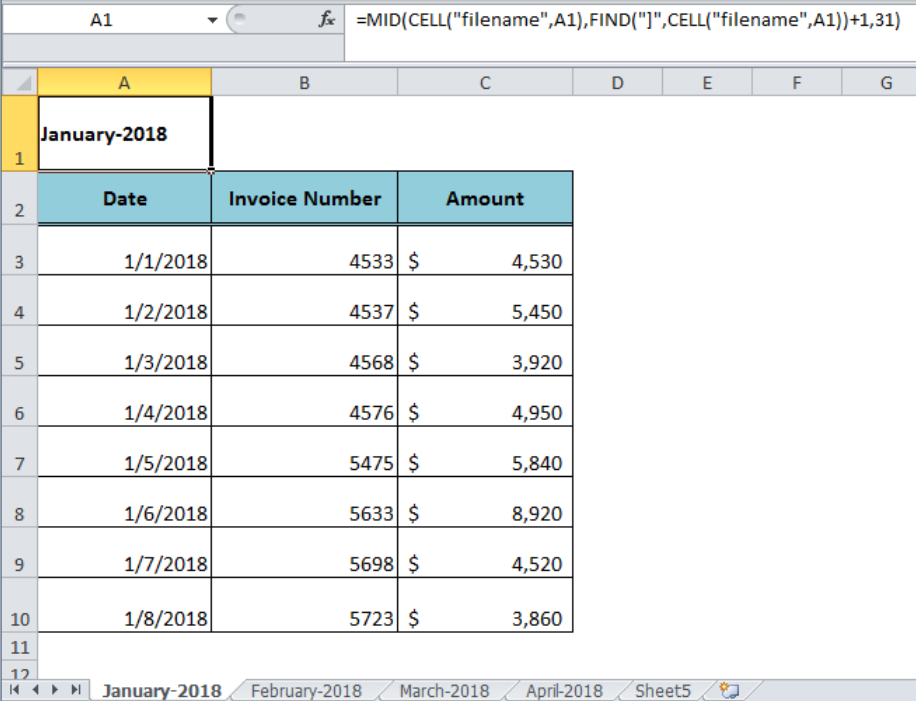 Excel Formula Get Sheet Name Only