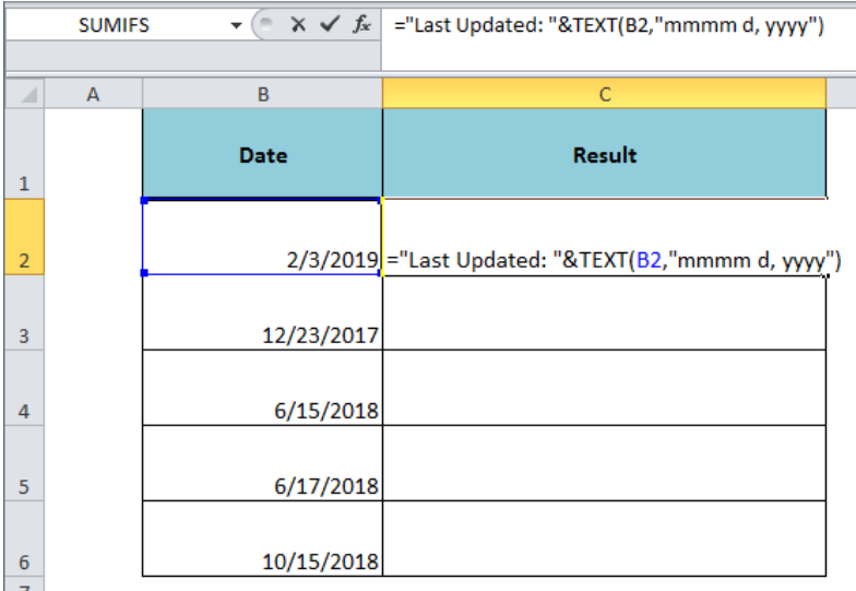 Excel formula Last updated date stamp