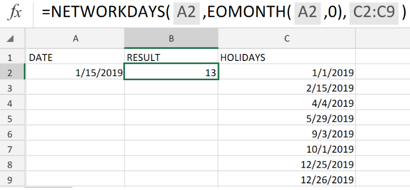 Excel Formula Calculate Working Days Left In Month Using Networkdays