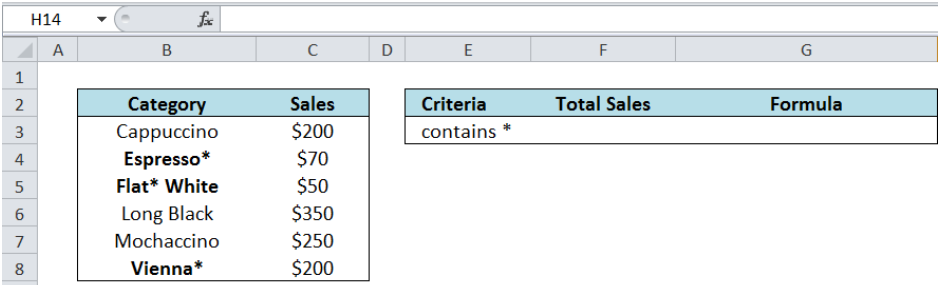 Excel formula: Sum if cells contain an asterisk - Excelchat