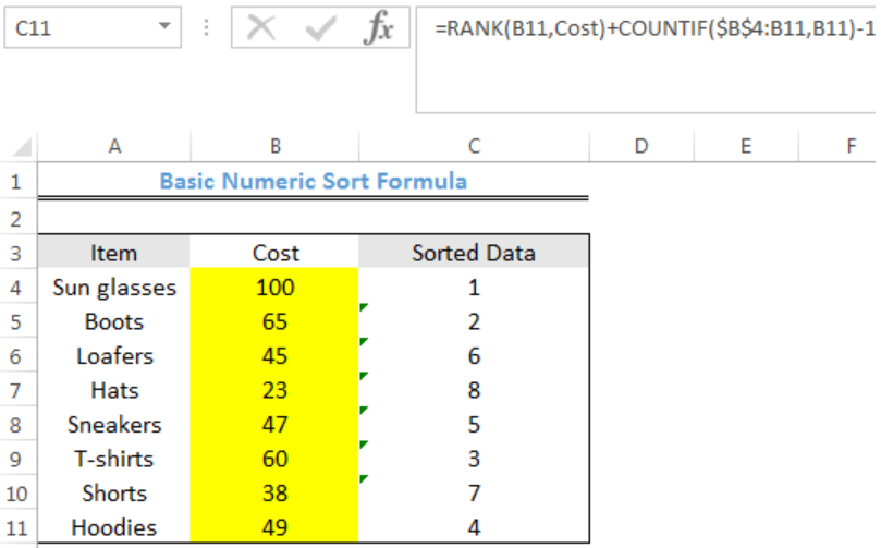 excel formula basic numeric sort formula excelchat