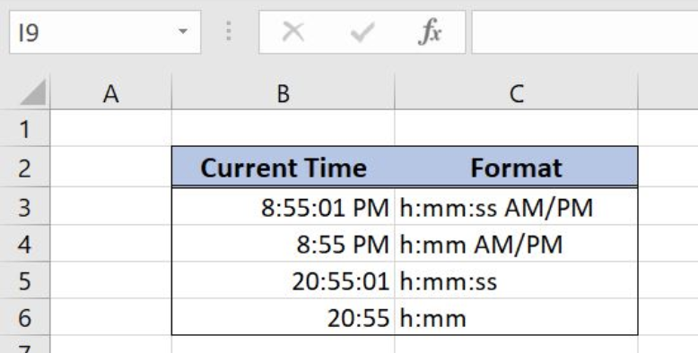 shortcut key for time with seconds in excel