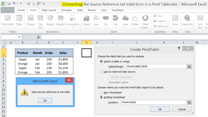 Correcting The Source Reference Not Valid Error In A Pivot Table | Excelchat