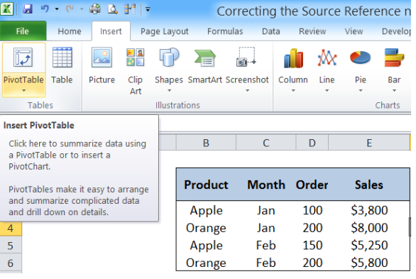 Correcting The Source Reference Not Valid Error In A Pivot Table | Excelchat