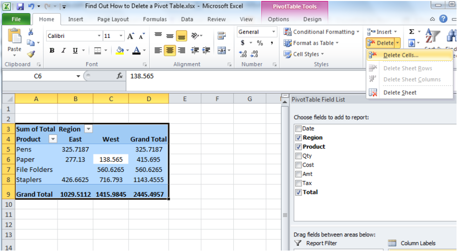 How To Delete A Pivot Table In Excel