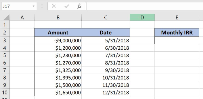 irr excel for mac formula