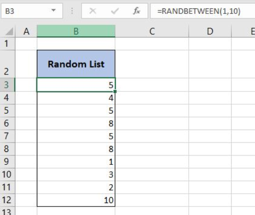 random list generator excel