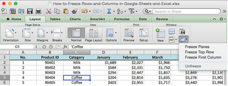 how to freeze frame in excel mac