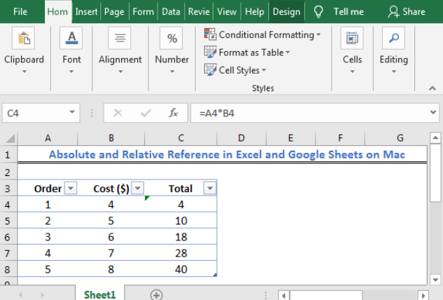 excel for mac absolute reference