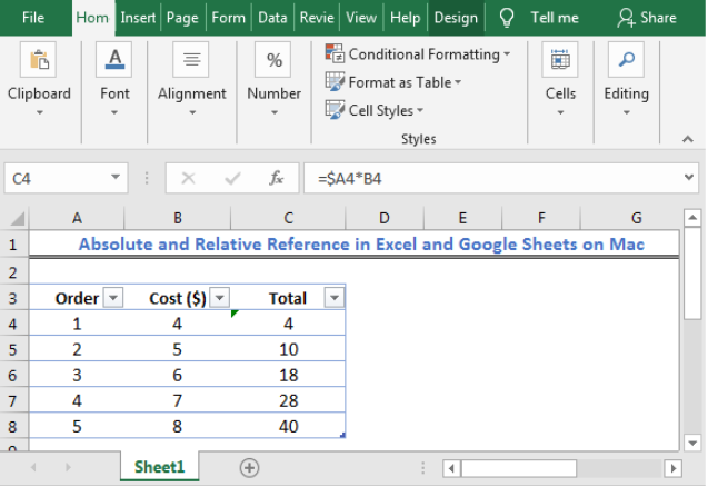 enter a cell using relative cell reference excel 2016