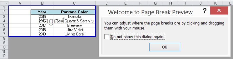 excel 2016 insert page break between rows