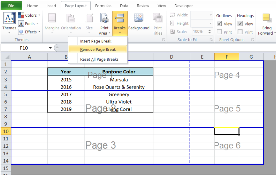 page break in excel for mac