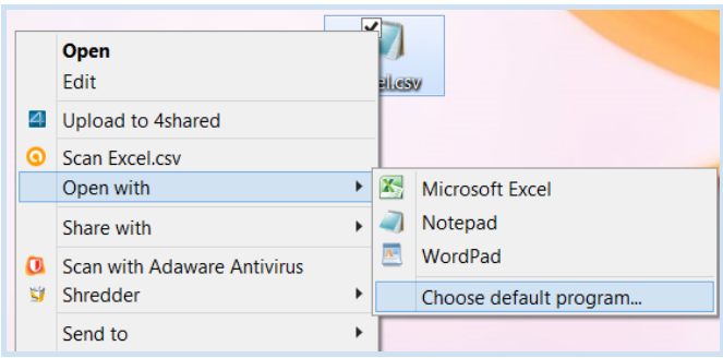 set default program to open csv