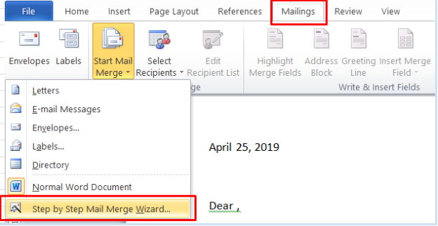 merge mail word excel outlook 365