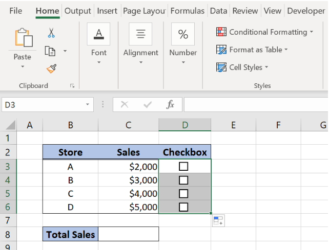 How to insert Check Box