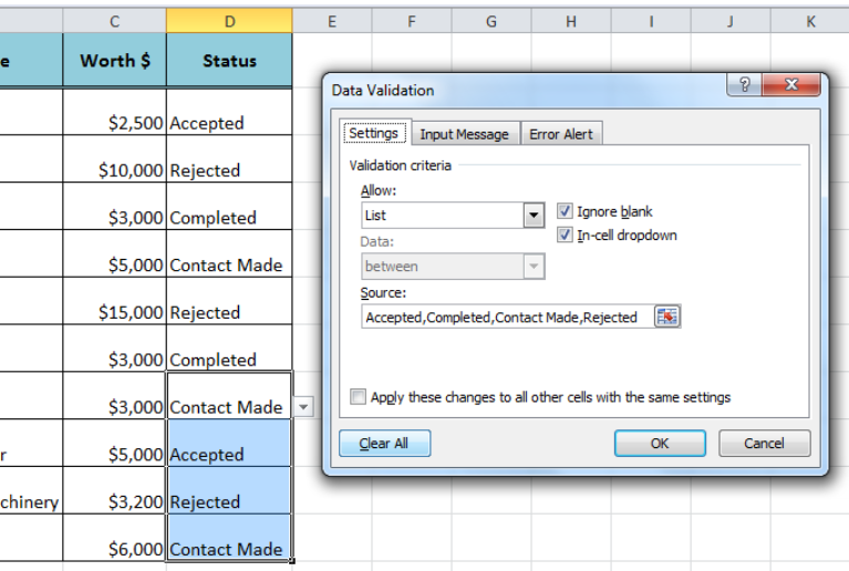 excel drop down list