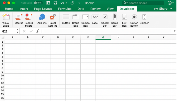 display developer tab in excel