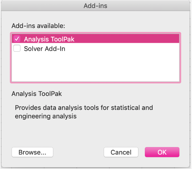 install the analysis toolpak for mac