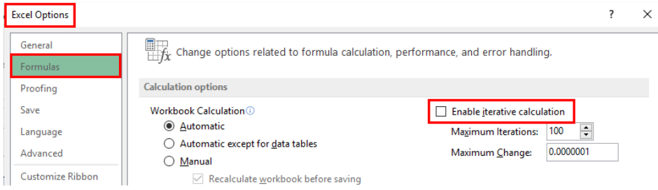 Excel turn off circular reference notification