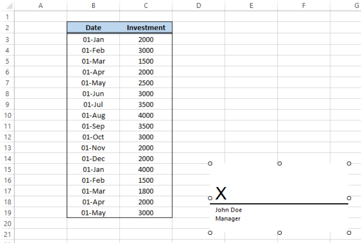 adding signature in excel