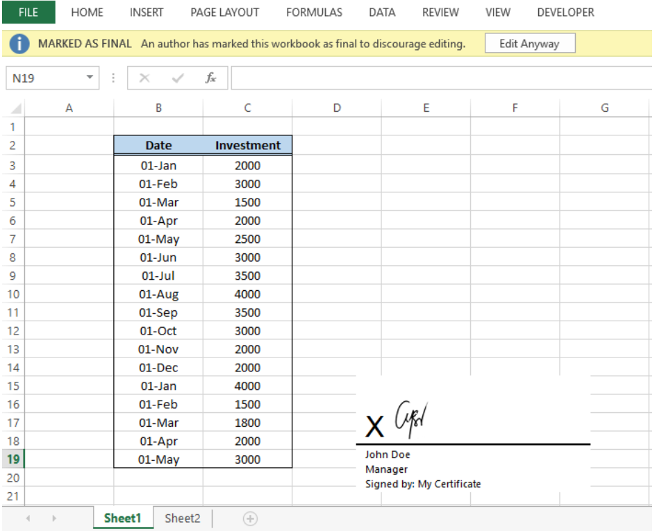 how to create a digital signature in excel