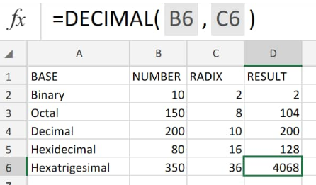 How To Use The Decimal Function In Excel Excelchat Excelchat