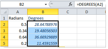 go from radians to degrees in excel for mac