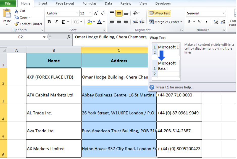 wrap content in a cell in excel for mac