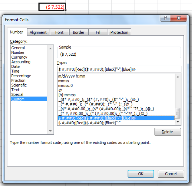 how to create brackets for negative number in red in excel mac