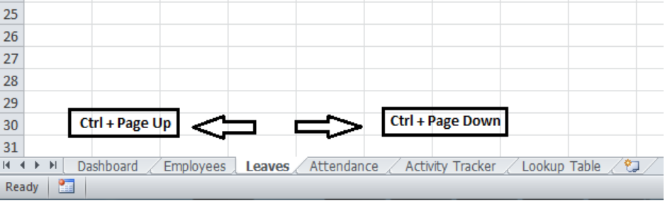 keyboard shortcut for excel tabs