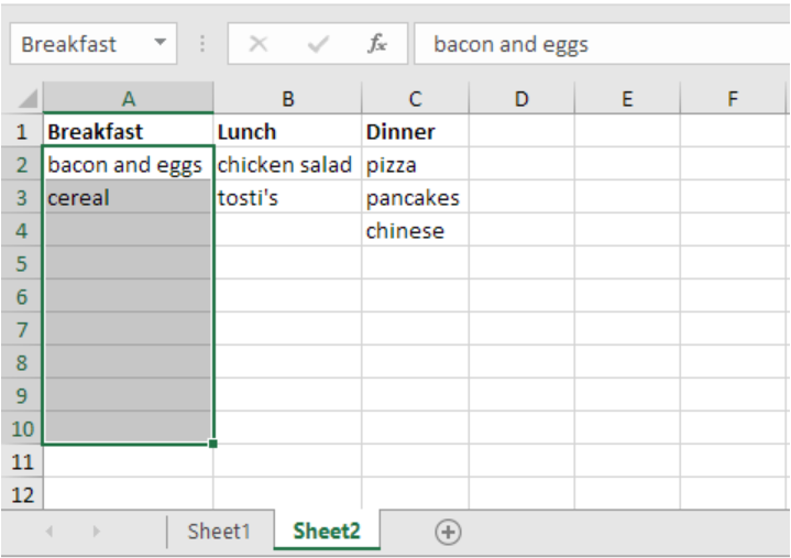 excel menu template