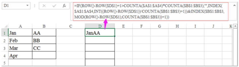 generate all possible combinations with kutools for excel