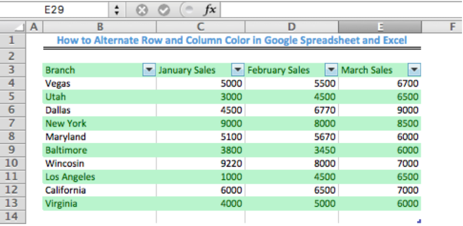 excel for mac automatically highlight alternate rows