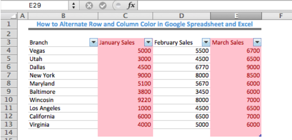 How To Alternate Row And Column Color In Excel And Google Spreadsheet