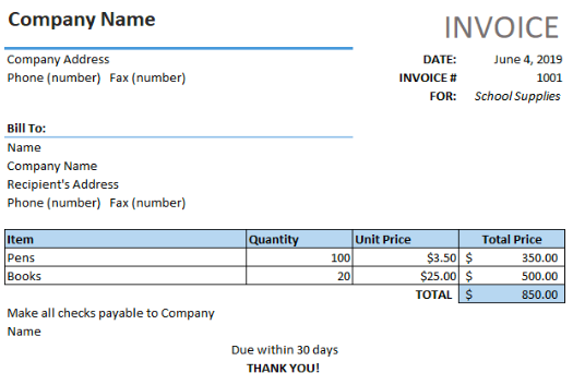 how do i create an invoice in excel