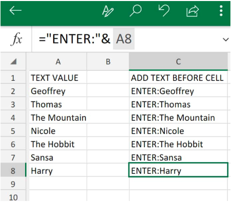 excel insert text after word