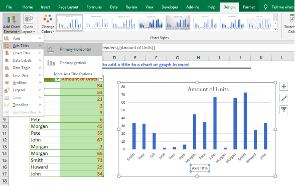 how to insert a header in excel using a chart