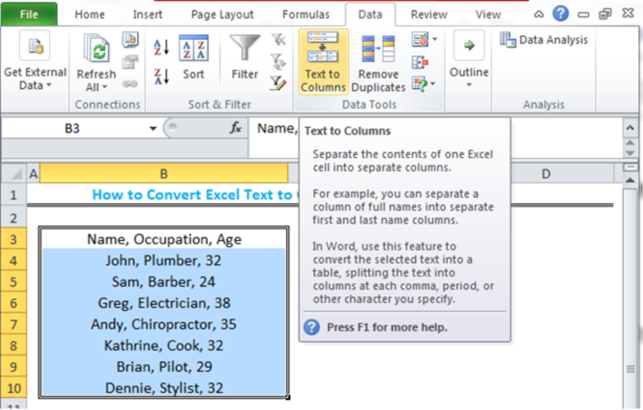 convert excel columns to text