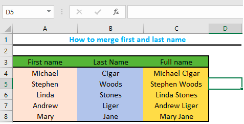 How to combine first and last name in Excel