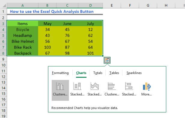 get quick analysis tool in excel