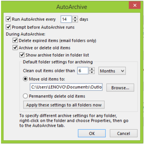 how to archive folders in outlook 2013