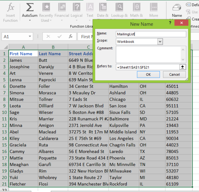 how do you create mailing labels from an excel spreadsheet